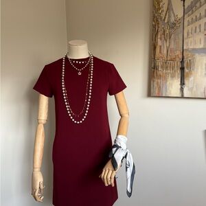 Theory Burgundy Short-Sleeve Mini Dress